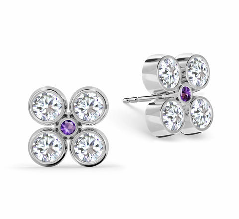 Barrington Quatrefoil Diamond & Amethyst Earrings in 14k Gold (February) - White Gold