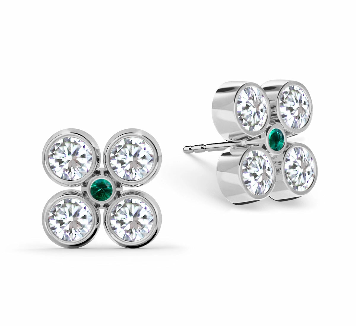 Barrington Quatrefoil Diamond & Emerald Earrings in 14k Gold (May)