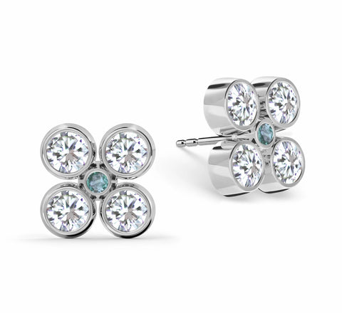 Barrington Quatrefoil Diamond & Alexandrite Earrings in 14k Gold (June) - White Gold