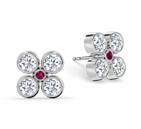 Barrington Quatrefoil Diamond & Ruby Earrings in 14k Gold (July) - White Gold