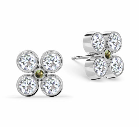 Barrington Quatrefoil Diamond & Peridot Earrings in 14k Gold (August) - White Gold