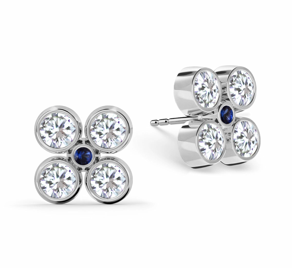 Barrington Quatrefoil Diamond & Sapphire Earrings in 14k Gold (September)