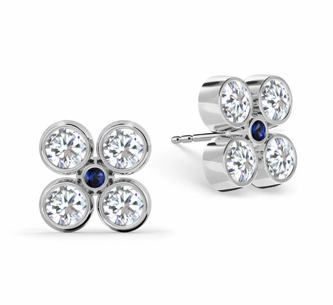Barrington Quatrefoil Diamond & Sapphire Earrings in 14k Gold (September) - White Gold