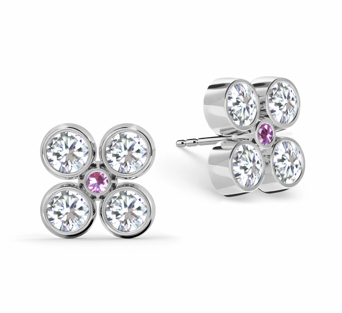 Barrington Quatrefoil Diamond & Pink Sapphire Earrings in 14k Gold (October)