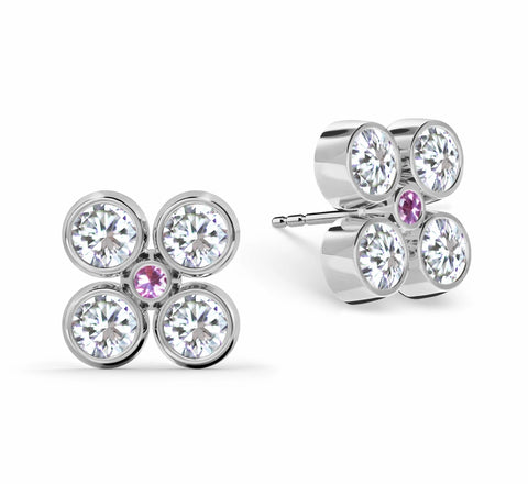 Barrington Quatrefoil Diamond & Pink Sapphire Earrings in 14k Gold (October) - White Gold