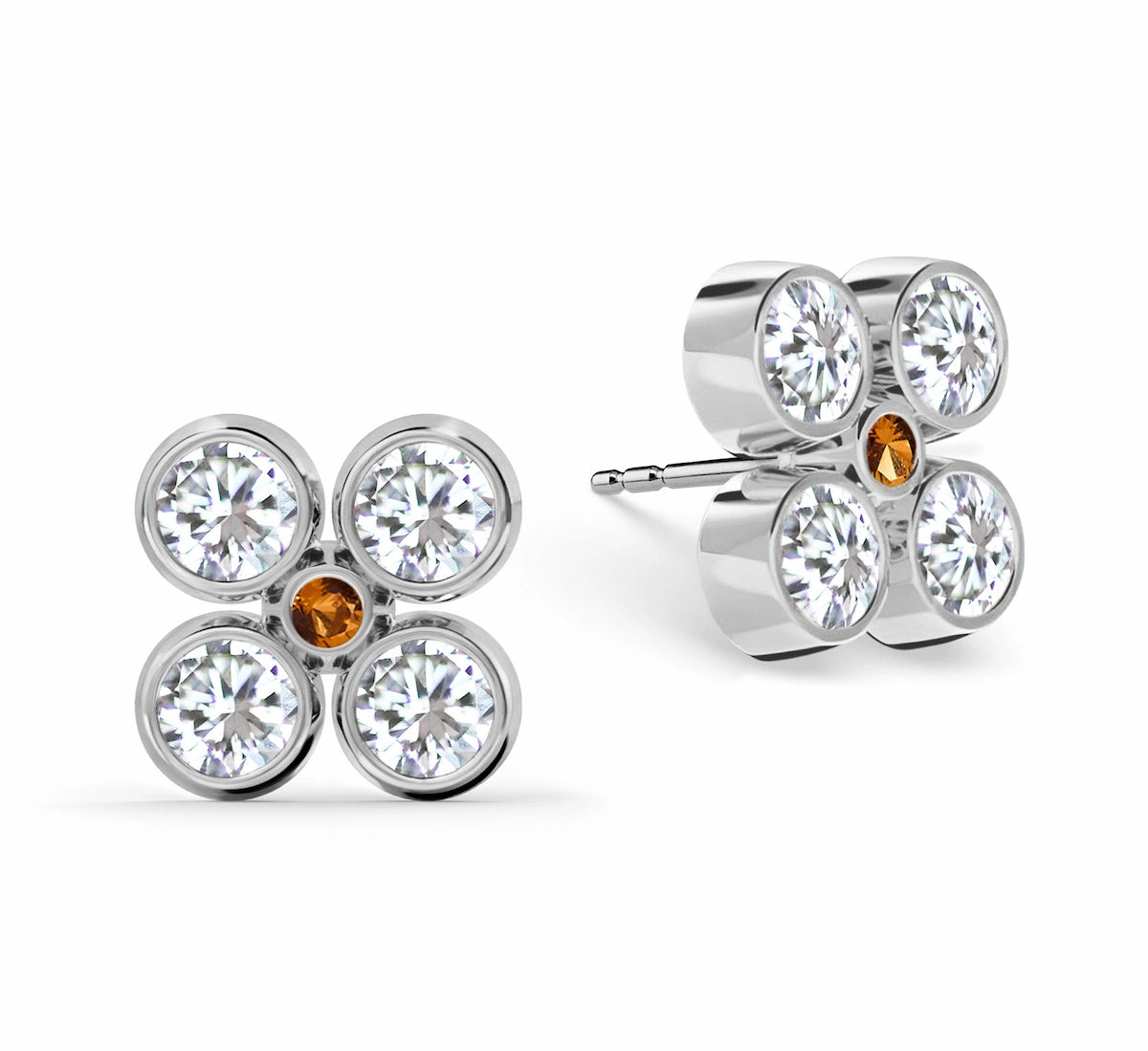 Barrington Quatrefoil Diamond & Citrine Earrings in 14k Gold (November)