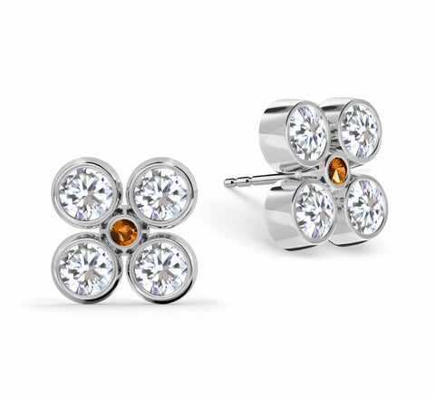 Barrington Quatrefoil Diamond & Citrine Earrings in 14k Gold (November) - White Gold