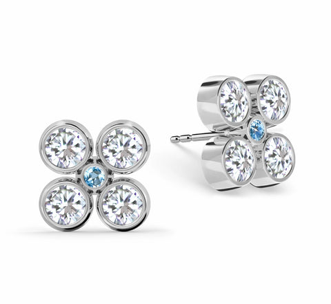 Barrington Quatrefoil Diamond & Nantucket Blue Topaz Earrings in 14k Gold (December) - White Gold