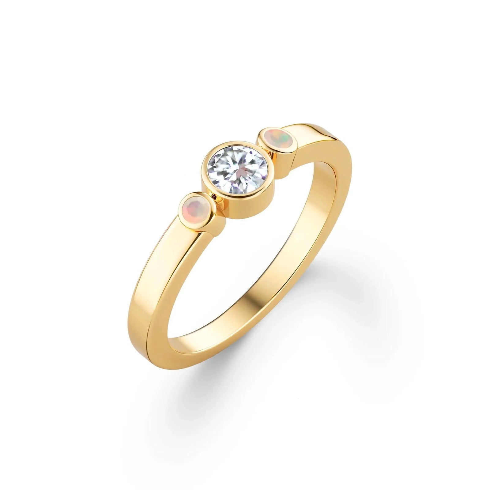 Barrington Diamond Ring with Opal Side Stones in 14k Gold (October)