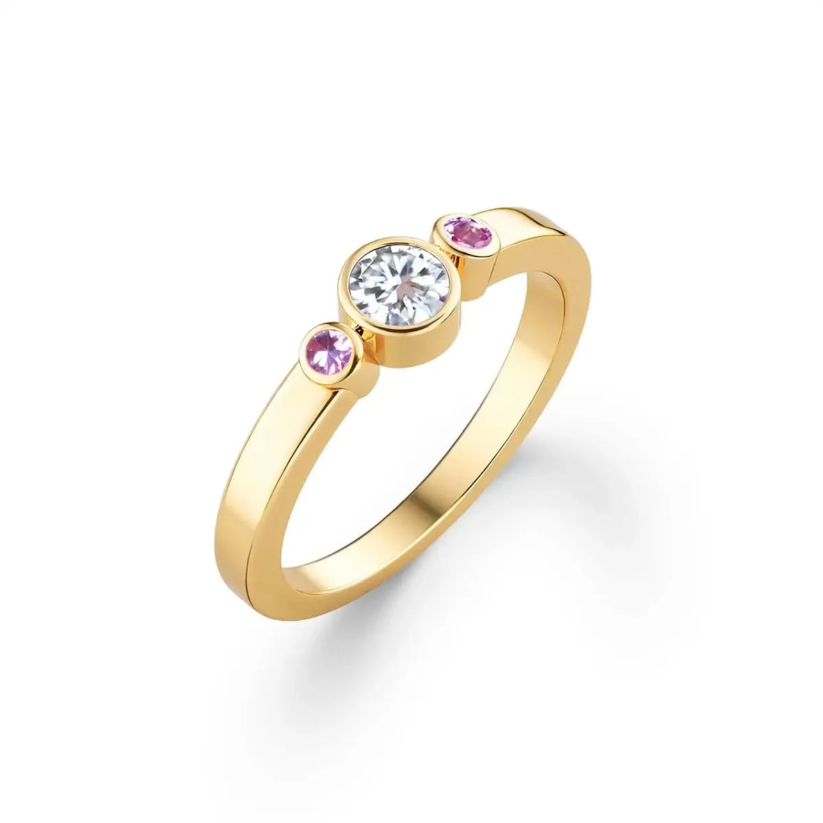 Barrington Diamond Ring with Pink Sapphire Side Stones in 14k Gold (October)
