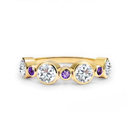 Barrington Diamond Band Ring with Amethysts in 14k Gold (February)