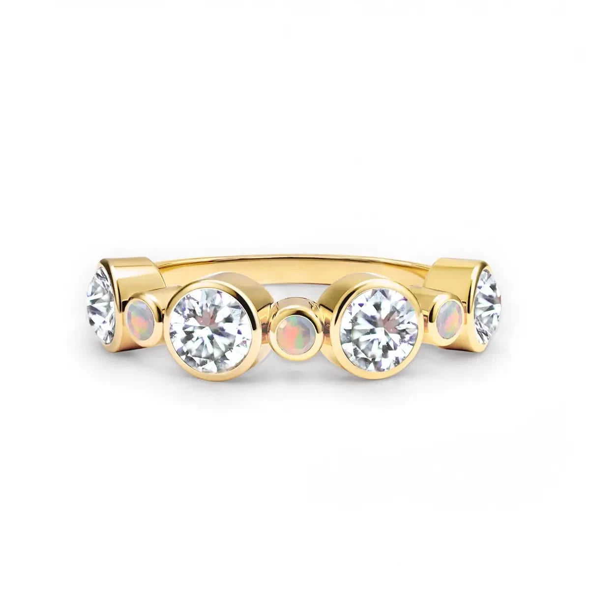 Barrington Diamond Band Ring with Opals in 14k Gold (October)