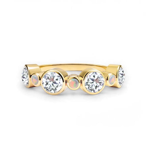 Barrington Diamond Band Ring with Opals in 14k Gold (October)
