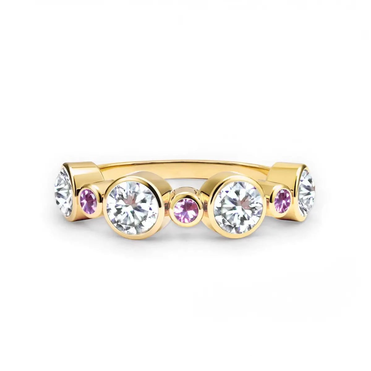 Barrington Diamond Band Ring with Pink Sapphires in 14k Gold (October)