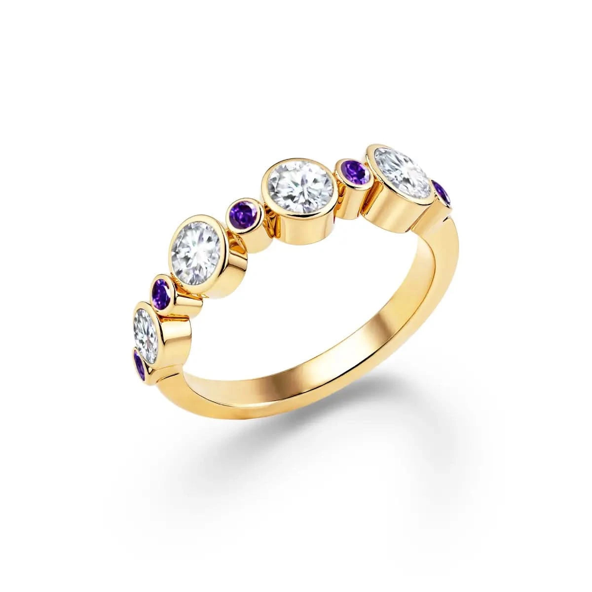 Barrington Diamond Band Ring with Amethysts in 14k Gold (February)