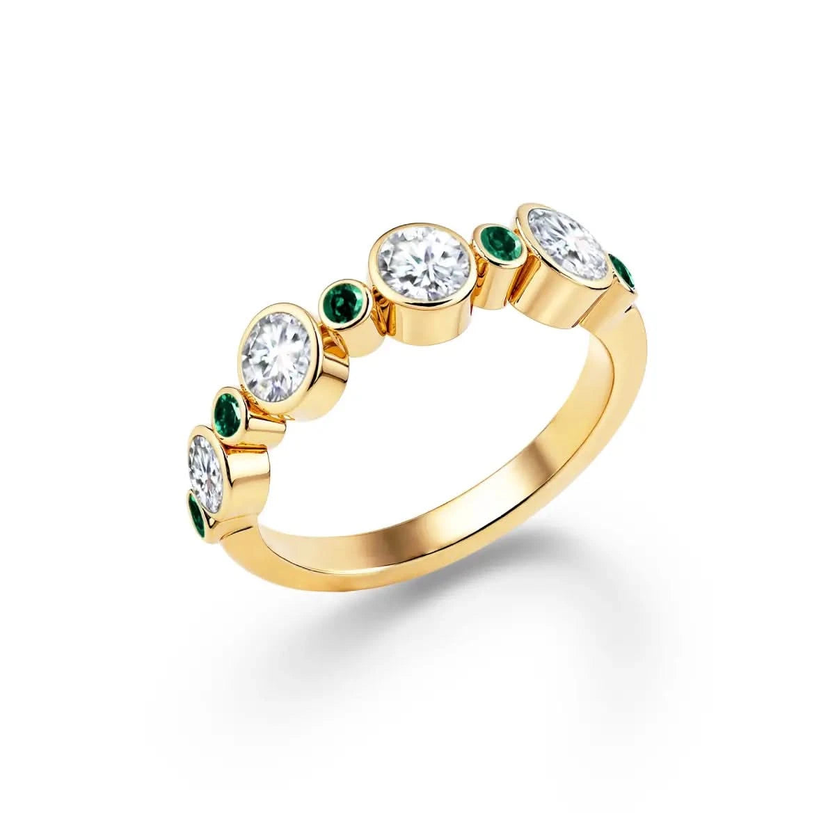 Barrington Diamond Band Ring with Emeralds in 14k Gold (May)