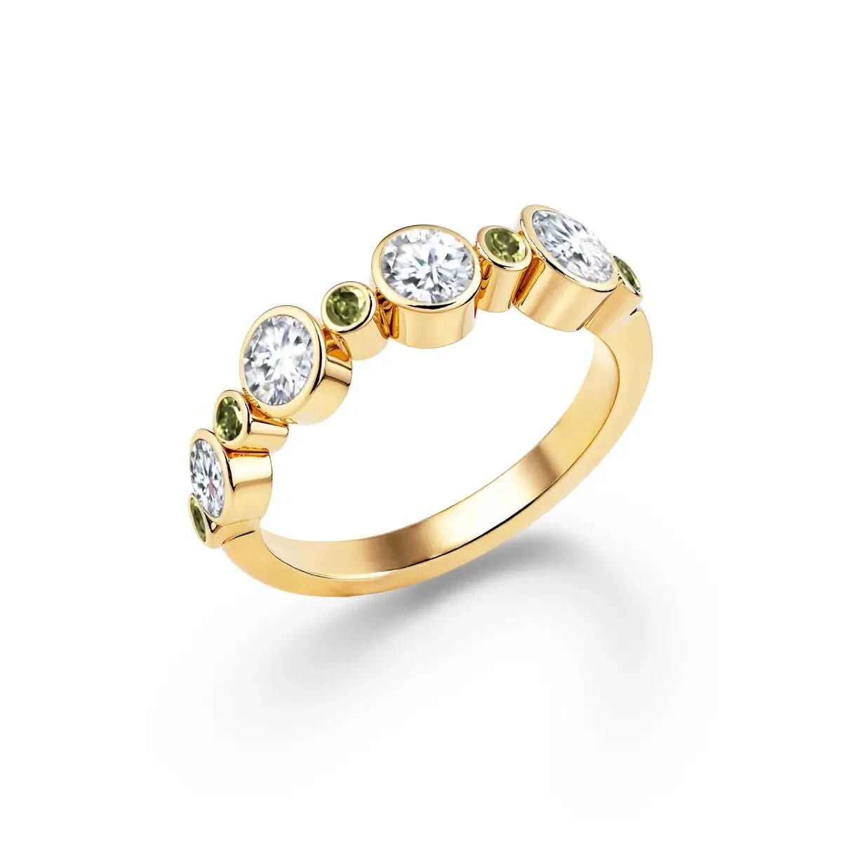 Barrington Diamond Band Ring with Peridots in 14k Gold (August)