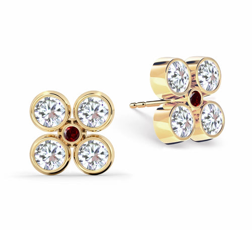 Barrington Quatrefoil Diamond & Garnet Earrings in 14k Gold (January)