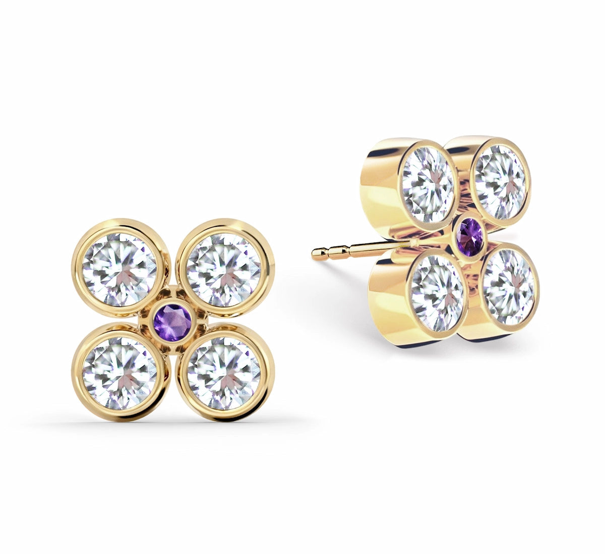 Barrington Quatrefoil Diamond & Amethyst Earrings in 14k Gold (February)