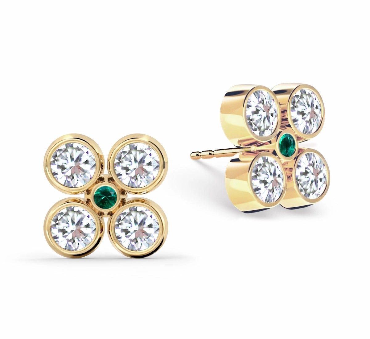 Barrington Quatrefoil Diamond & Emerald Earrings in 14k Gold (May)