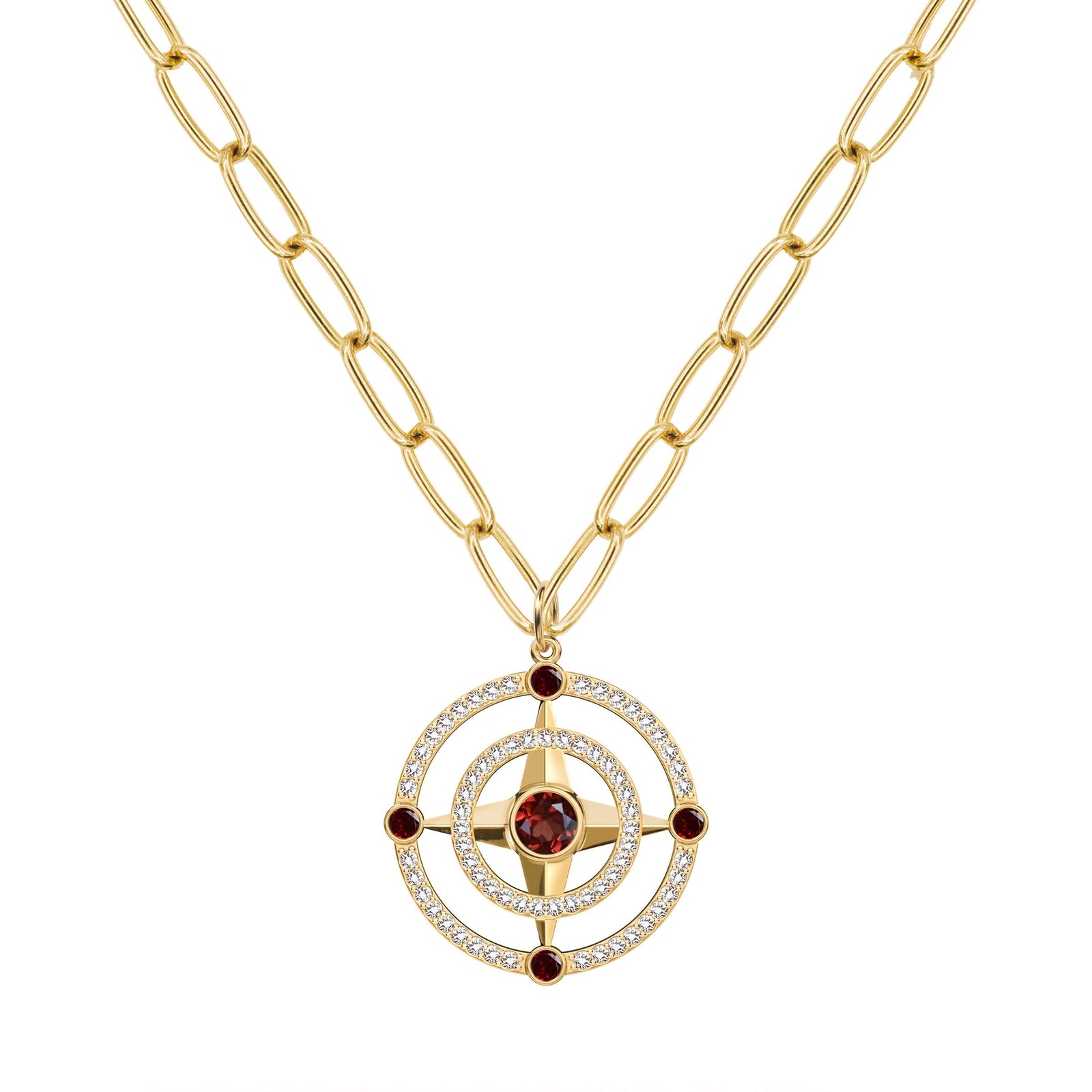 Compass Garnet & Diamond Pendant in 14k Gold (January)