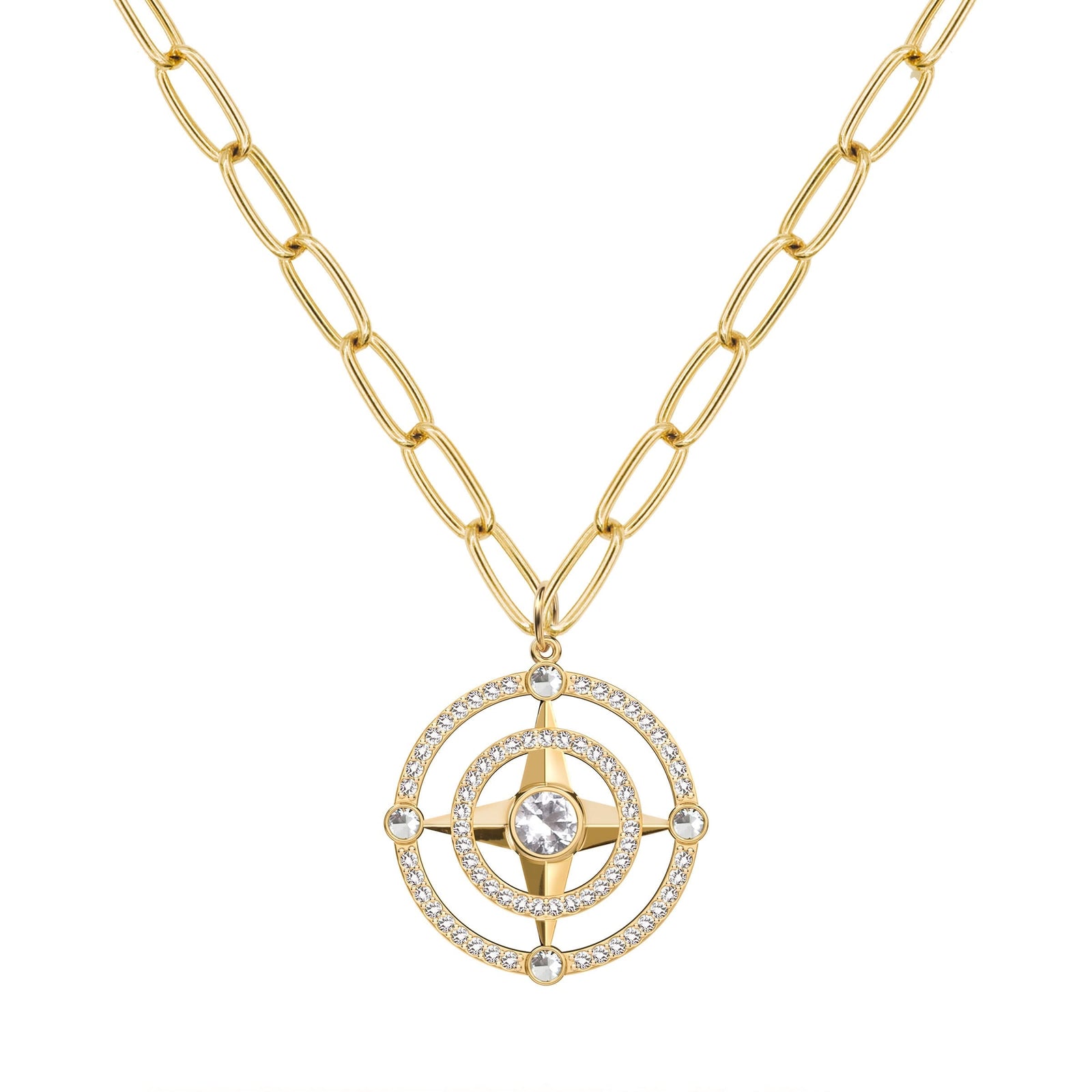 Compass White Topaz & Diamond Pendant in 14k Gold (April)