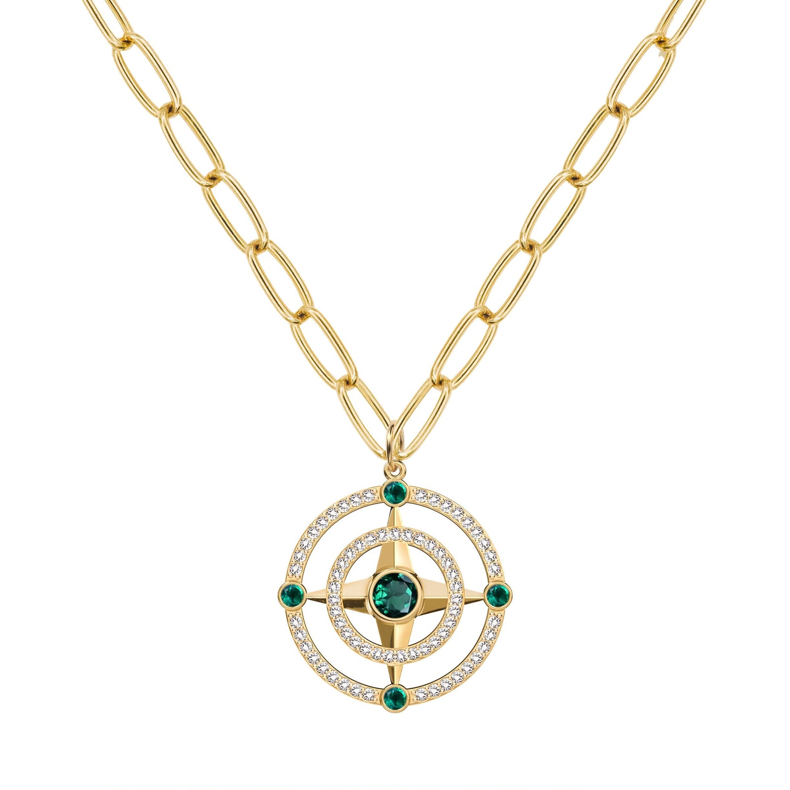 Compass Emerald & Diamond Pendant in 14k Gold (May)