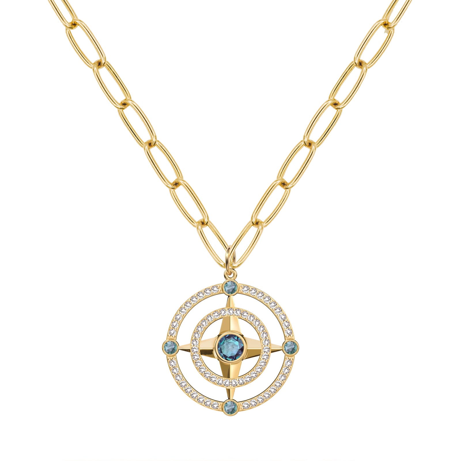Compass Alexandrite & Diamond Pendant in 14k Gold (June)