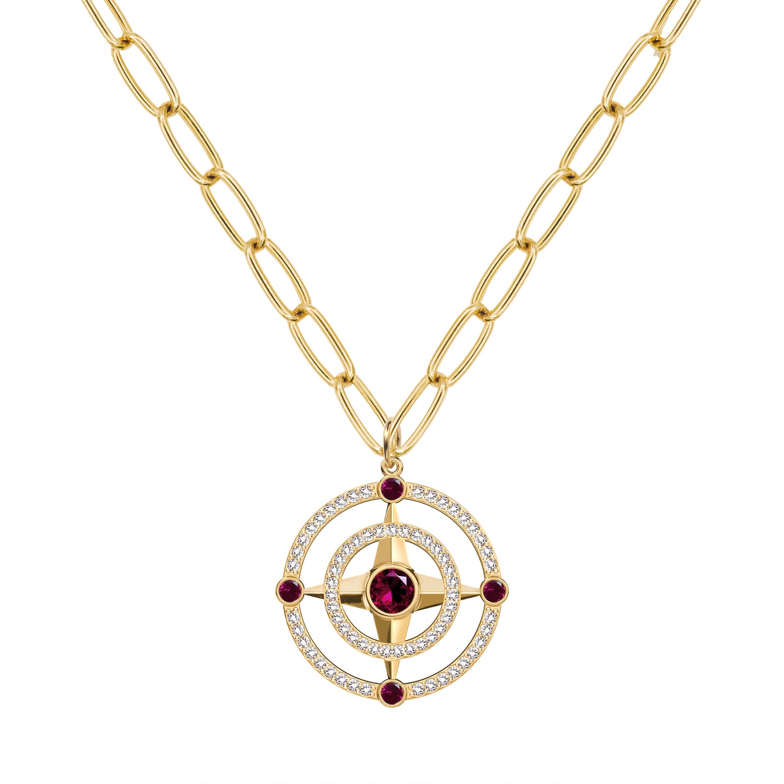 Compass Ruby & Diamond Pendant in 14k Gold (July)