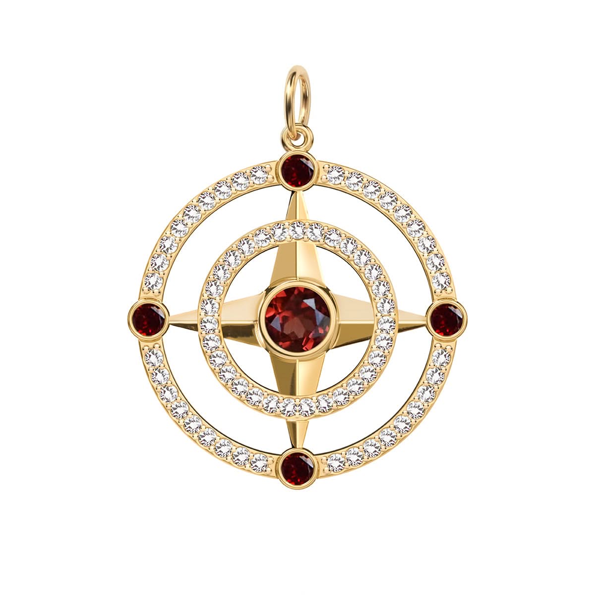 Compass Garnet & Diamond Pendant in 14k Gold (January)