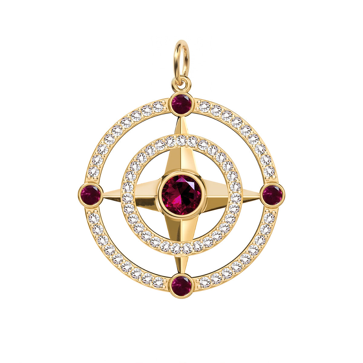 Compass Ruby & Diamond Pendant in 14k Gold (July)