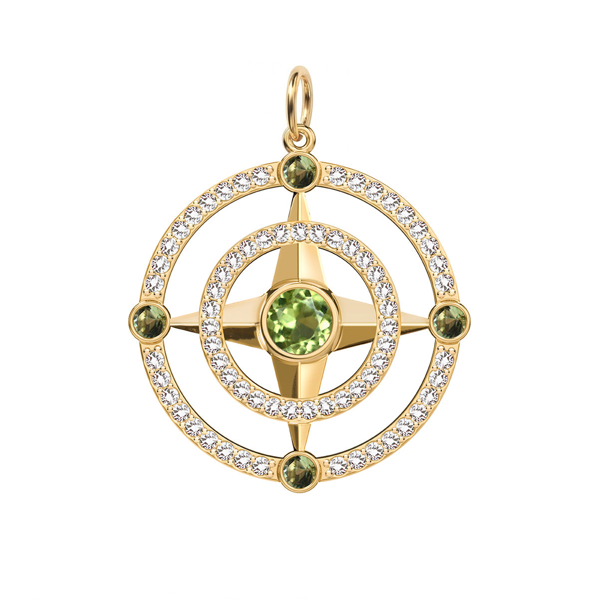 Compass Peridot & Diamond Pendant in 14k Gold (August)