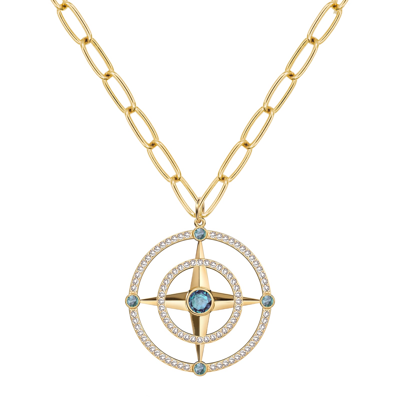 Large Compass Alexandrite & Diamond Pendant in 14k Gold (June)