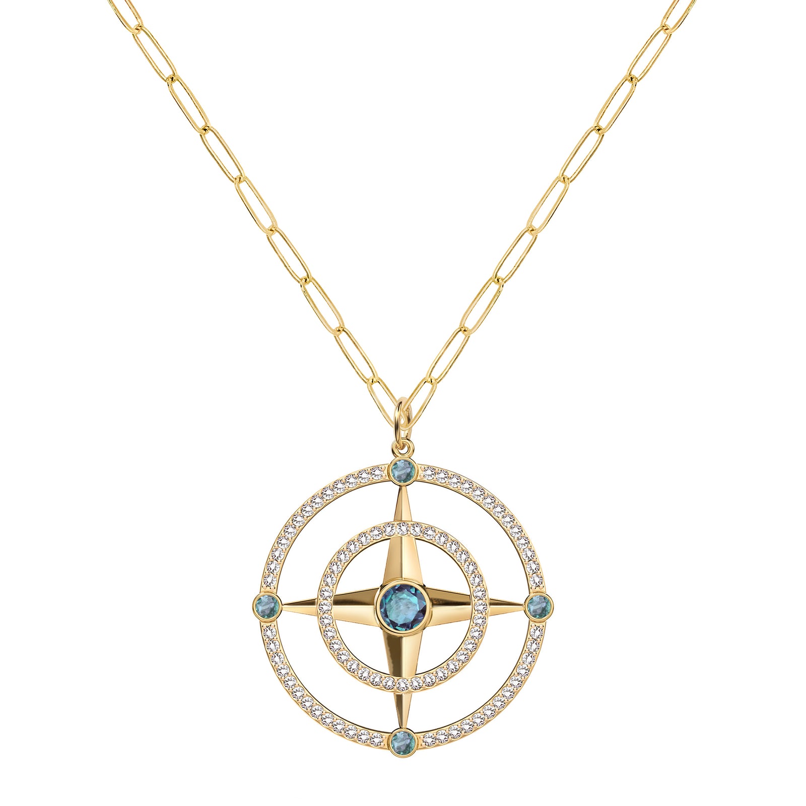 Large Compass Alexandrite & Diamond Pendant in 14k Gold (June)