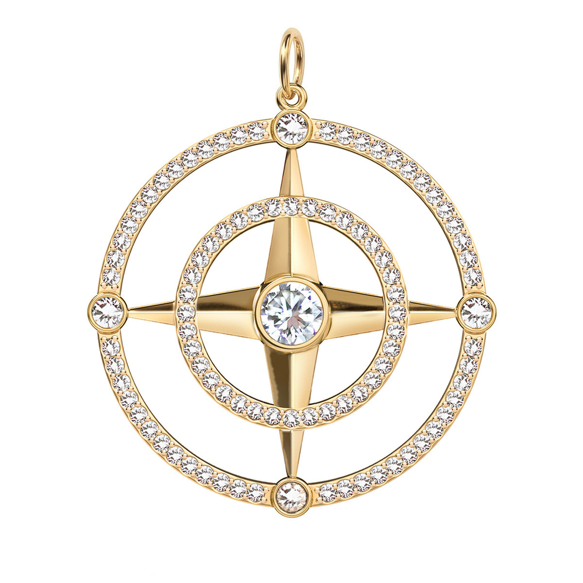 Large Compass Diamond Pendant in 14k Gold (April)