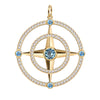 Large Compass Nantucket Blue Topaz & Diamond Pendant in 14k Gold (December)
