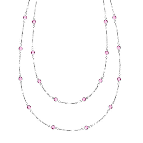 Bayberry Pink Sapphire Long Necklace in 14k Gold (October) - White Gold