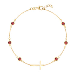 Bayberry Garnet Birthstone Cross Bracelet in 14k Gold (January)