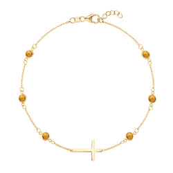 Bayberry Citrine Birthstone Cross Bracelet in 14k Gold (November)