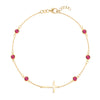 Bayberry Ruby Birthstone Cross Bracelet in 14k Gold (July)