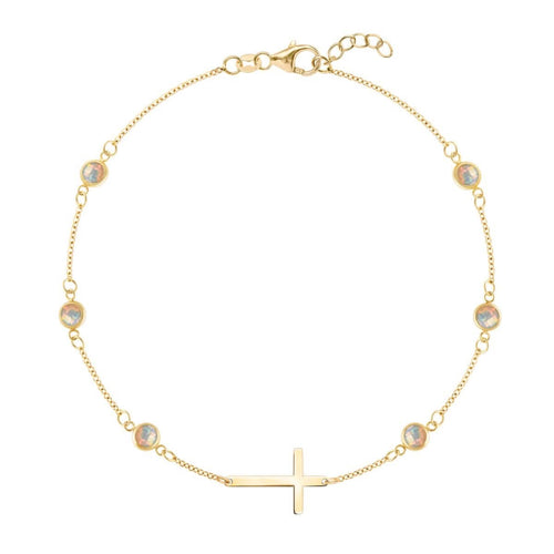 Bayberry Opal Birthstone Cross Bracelet in 14k Gold (October)