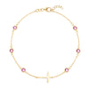 Bayberry Pink Sapphire Birthstone Cross Bracelet in 14k Gold (October)