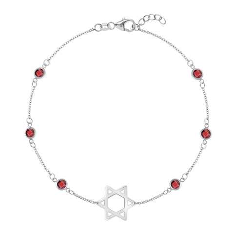 Bayberry Garnet Star of David Bracelet in 14k Gold (January) - White Gold