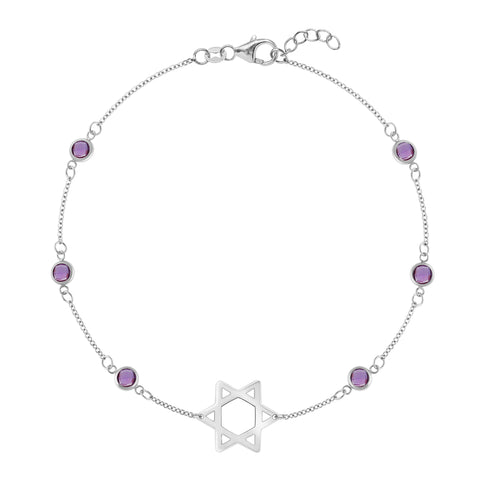 Bayberry Amethyst Star of David Bracelet in 14k Gold (February) - White Gold