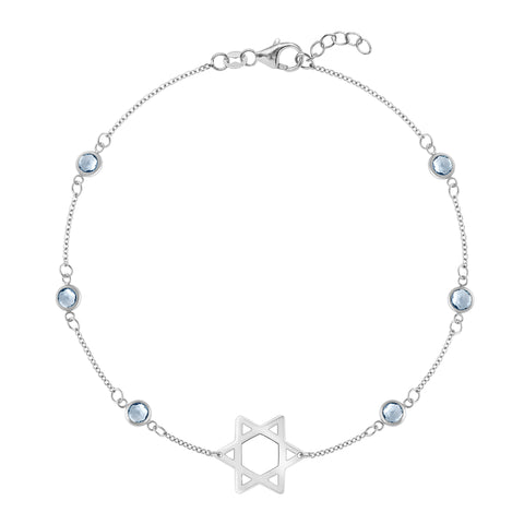 Bayberry Aquamarine Star of David Bracelet in 14k Gold (March) - White Gold