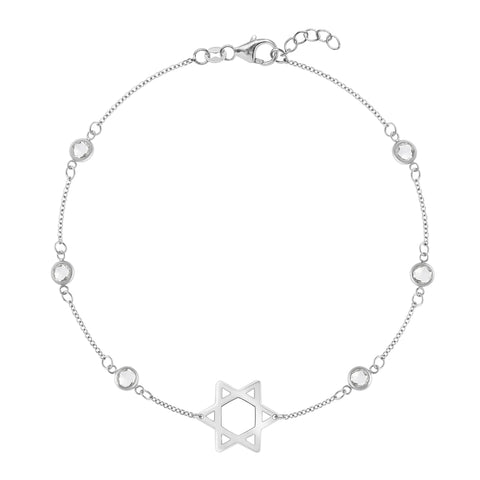 Bayberry White Topaz Star of David Bracelet in 14k Gold (April) - White Gold