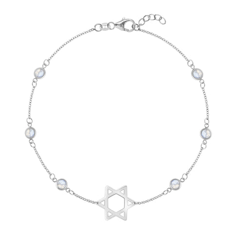 Bayberry Moonstone Star of David Bracelet in 14k Gold (June) - White Gold