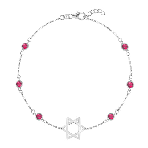 Bayberry Ruby Star of David Bracelet in 14k Gold (July) - White Gold