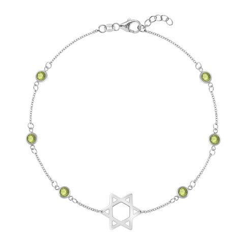 Bayberry Peridot Star of David Bracelet in 14k Gold (August) - White Gold