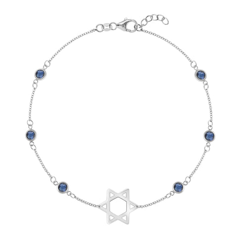 Bayberry Sapphire Star of David Bracelet in 14k Gold (September) - White Gold